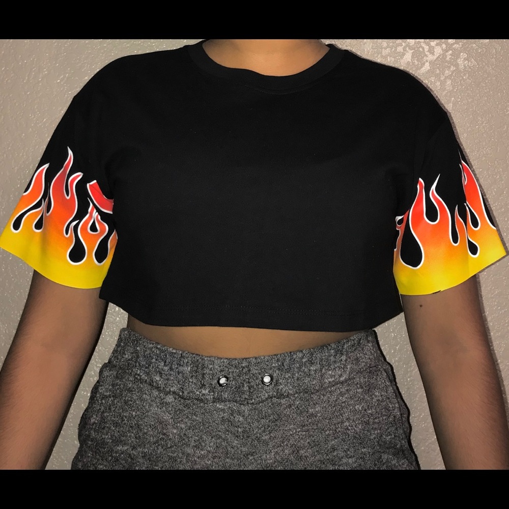 Black Flames Crop Top